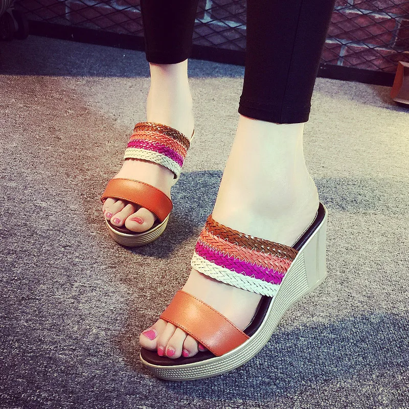 

Colorful High Heel Platform Heels Large Size 40-43 Women Wedge Shoes Beach Sandals
