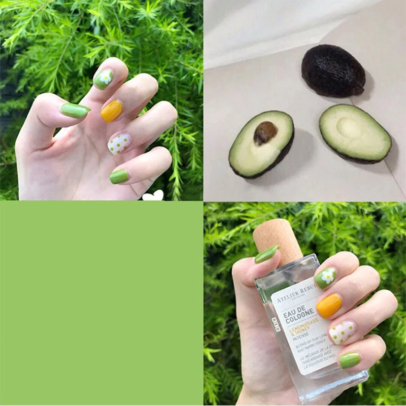 

24 Pieces / Box Summer Elegant Style Wear Fake nails Finished nail Piece Elegant Avocado Wave Point Small Fresh Manicure Patch