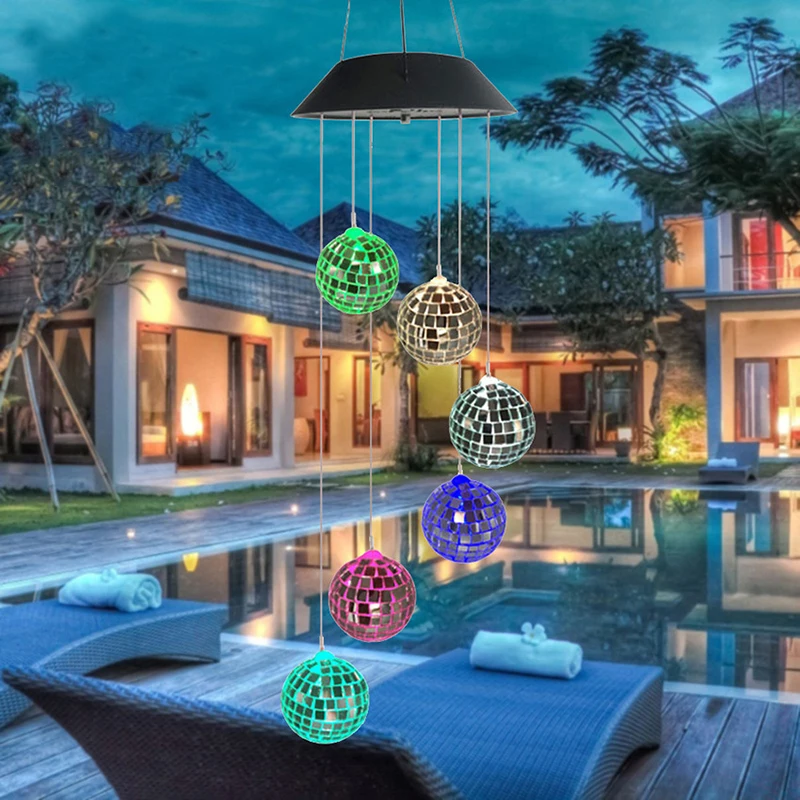 Круглые ветряные колокольчики на солнечной батарее меняющие цвет мозаичные