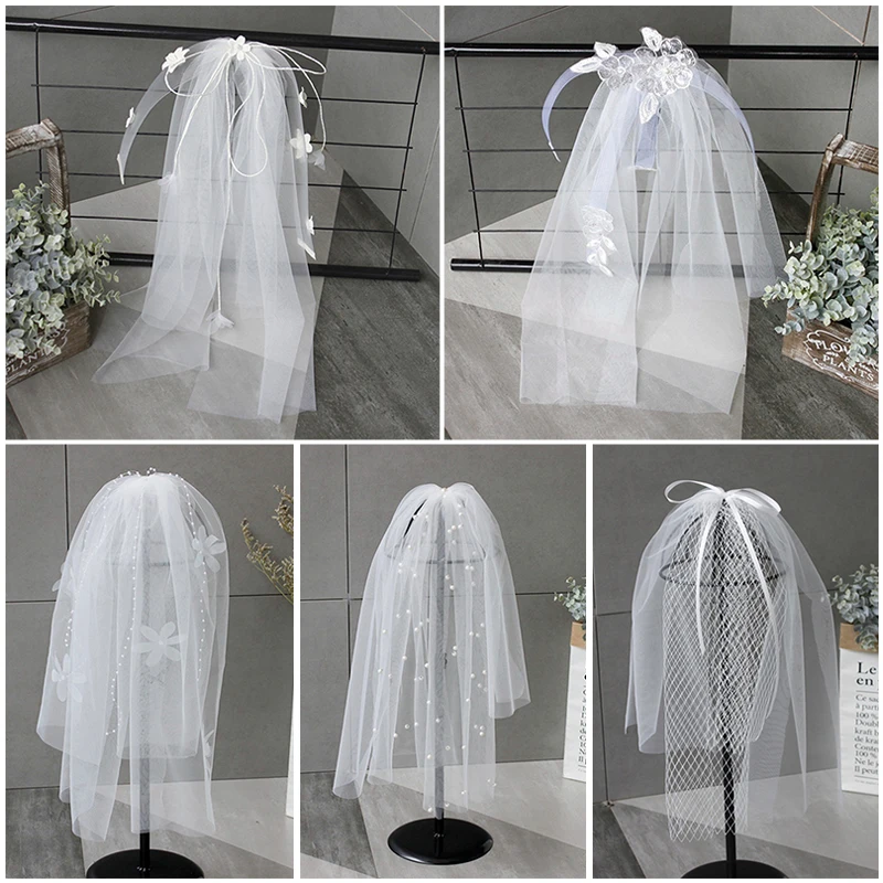 

5Kinds Of Bridal Handmade Headdress Irregularly Embellished With Small Veil Sequins Flower Soft Yarn Headband Wedding Accessorie