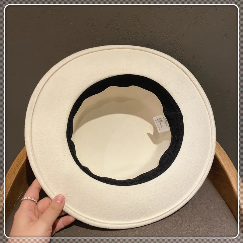 

202009-axi autumn winter British style bowknot ribbon wool lady fedoras cap women leisure panama jazz hat