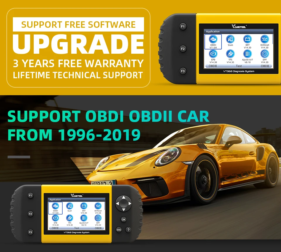 Диагностический сканер VDIAGTOOL VT360 для всех систем диагностики автомобиля OBD2