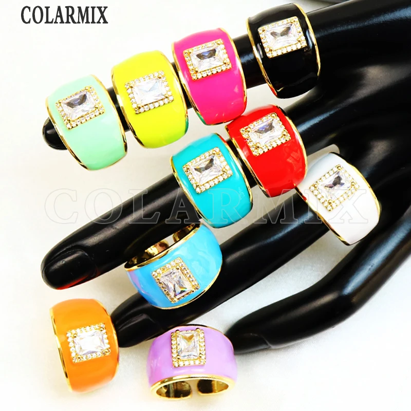 

8 Piece Enamel Crystal Rings jewelry 18K Gold Plated party ring Mix color Eyes Rings 52143