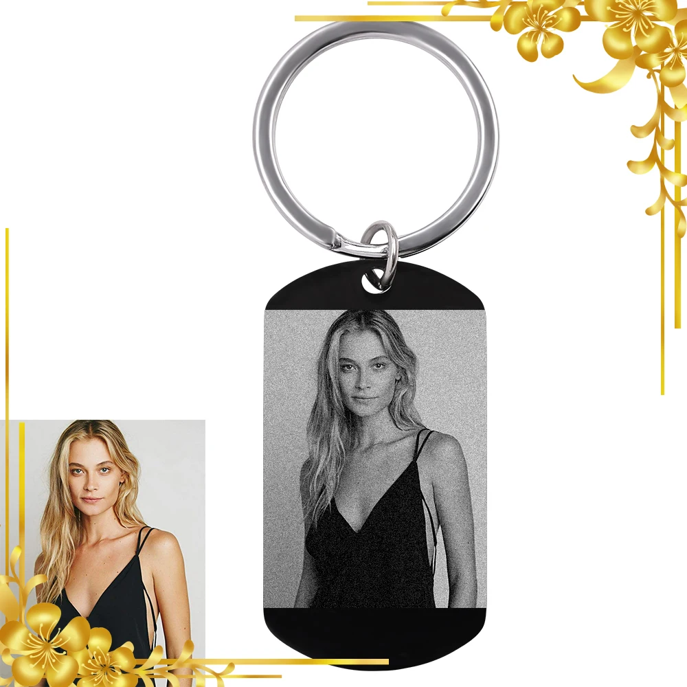 Черный брелок из нержавеющей стали с фотографией на заказ персонализированный