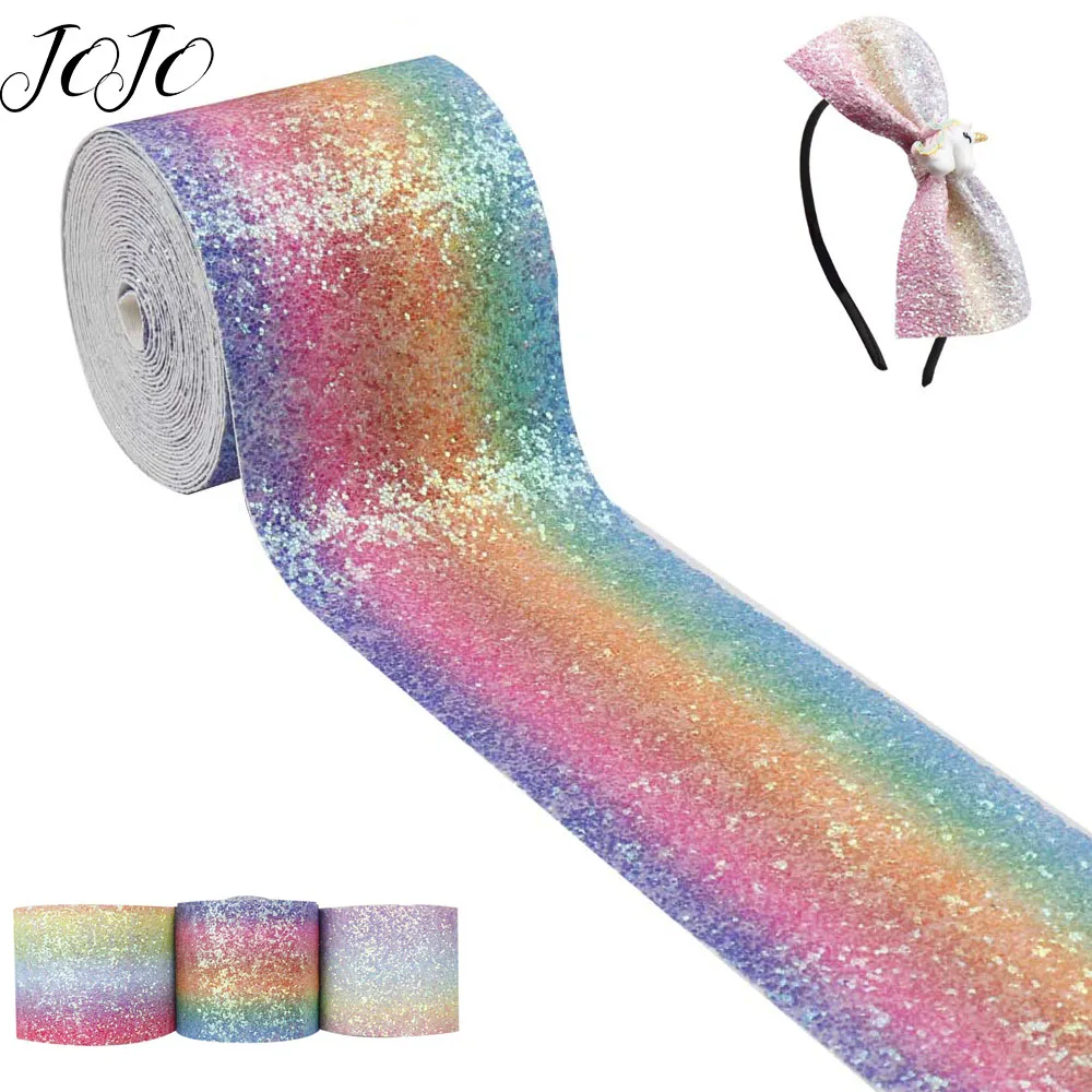 

JOJO BOWS 75mm 2y Sparkly Rainbow Chunky Glitter Ribbon For Craft Gift Wrapping Apparel Sewing Material DIY Hair Bow Home Decor