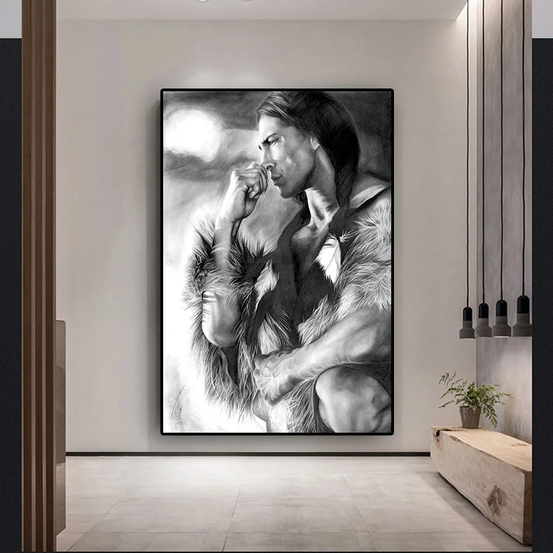 

Canvas Painting Black And White Native Indian Figure Home Decor Posters And Prints Scandinavian Wall Art Picture For Living Room
