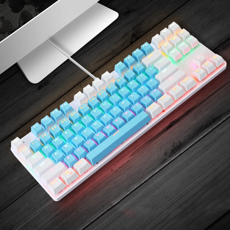 Oyun mekanik klavye 87 tuşları oyun Anti-gölgelenme mavi anahtar renk arkadan aydınlatmalı kablolu klavye için profesyonel oyuncu Laptop PC
