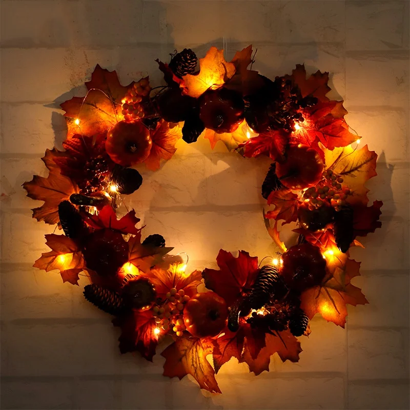 45cm Autumn Wreath Christmas Decoration Thanksgiving Garland Window Restaurant Home Maple Leaf Door | Дом и сад
