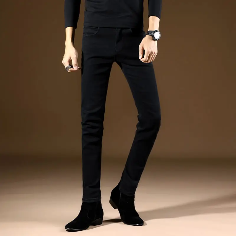 Men's Stretch Jeans Elastic Skinny Pants Korean Black Men's Long Pants 2020 Autumn Size Plus Jeans Pencil Pants Mens Jeans Blue