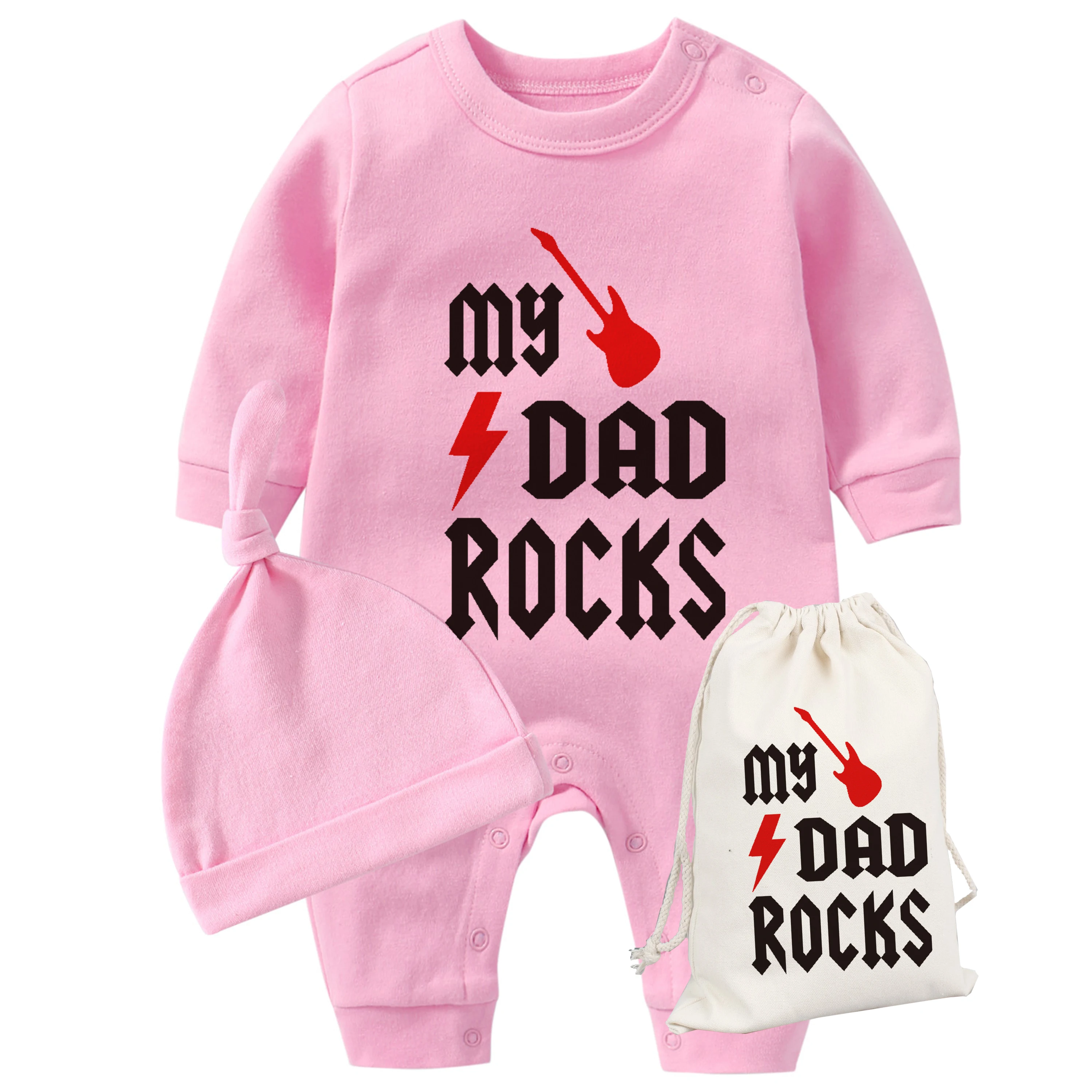 

Детский хлопковый комбинезон YSCULBUTOL My DAD ROCKS, детская одежда в стиле рок для отправки шапки и сумки