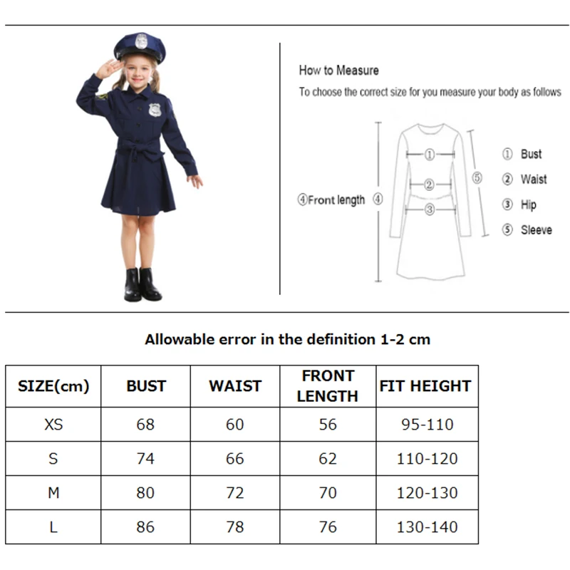 Униформа офицера полиции очим для девочек нарядное платье вечеринки на карнавал