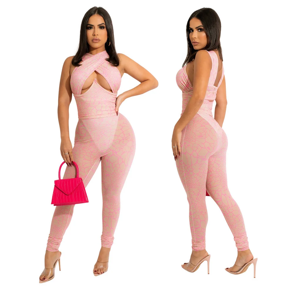 

Cutubly Jumpsuits And Rompers For Women Cross Straps Sexy Jumpsuit Casual Sleeveless Wrap Chest Print One Piece Overall Outfit