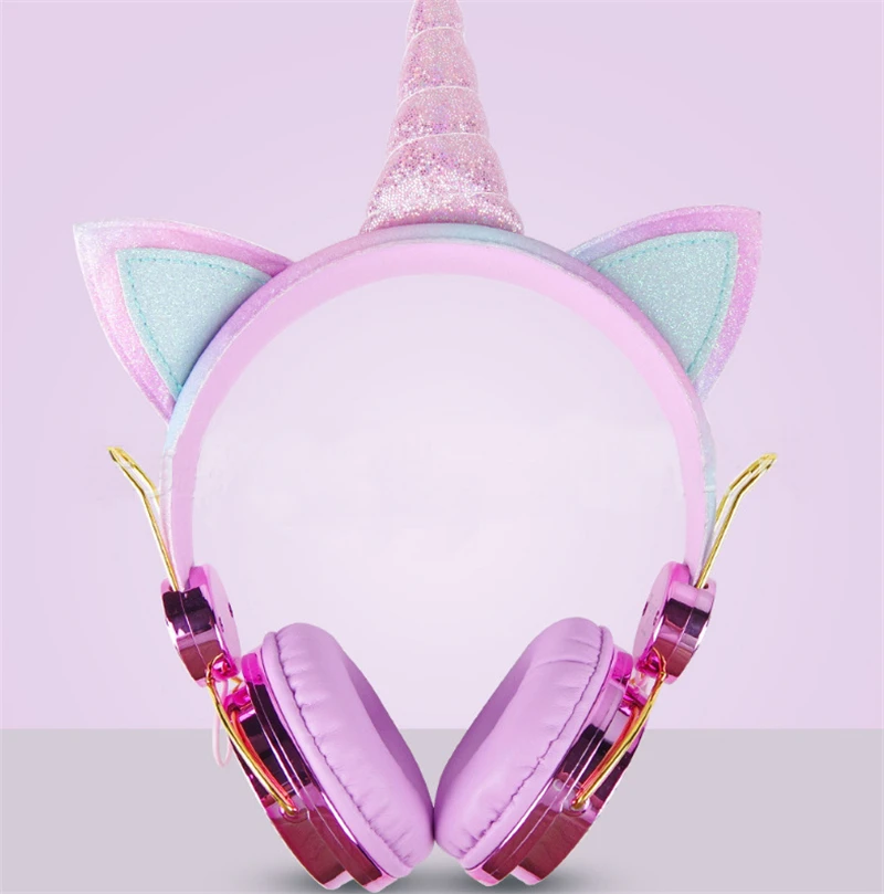 

Cute Style Music Wired Headband Protect ears Learning Headphone for Grils Gift Colorful Headset Beauty unicorn Student Headphone