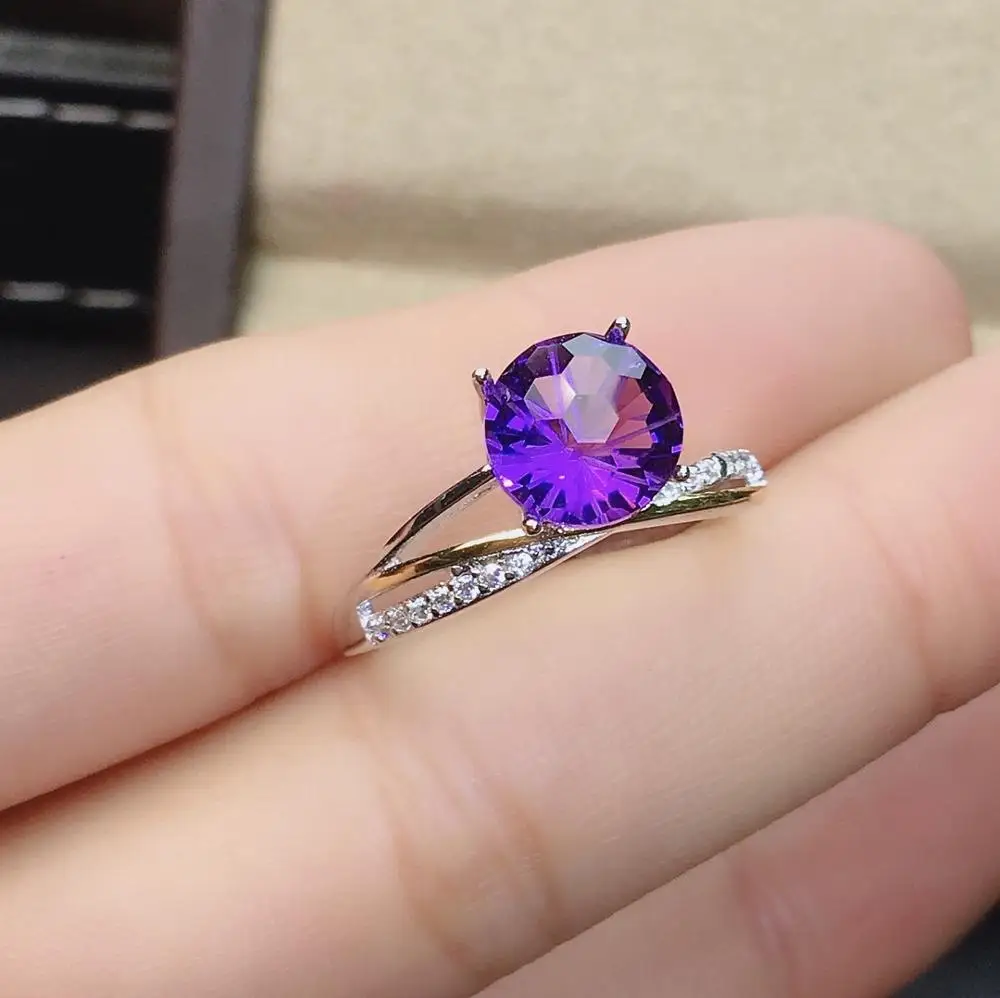 

shilovem 925 sterling silver piezoelectric amethyst rings open Jewelry women trendy party classic new 8*8mm jcj0808666agz