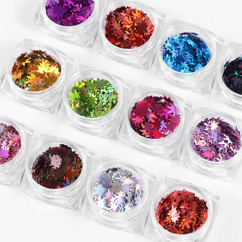 Голографический кленовый лист форма Glitter-3mm устойчив к растворителям нетоксичный Блестящий из полиэстера для ногтей Блестящий тумблер блеск для тела