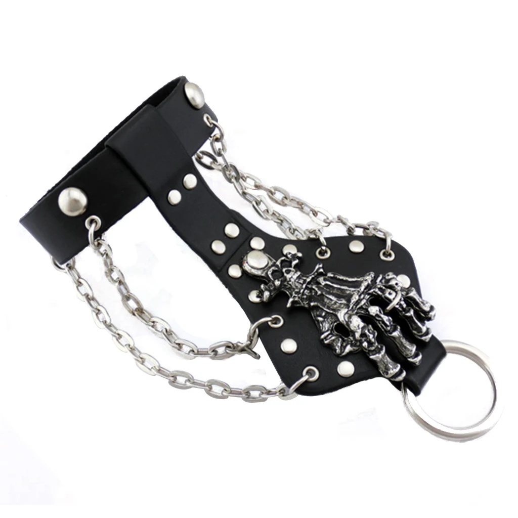 Мужская кожаная манжета в готическом стиле с шипами браслет соединенный кольцом