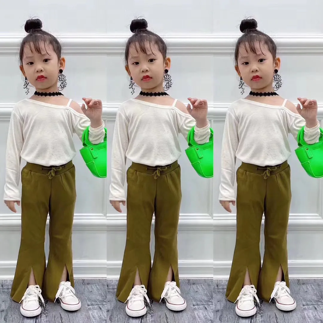 Детские хлопковые расклешенные брюки 2020 Весенние новые женские длинные очень