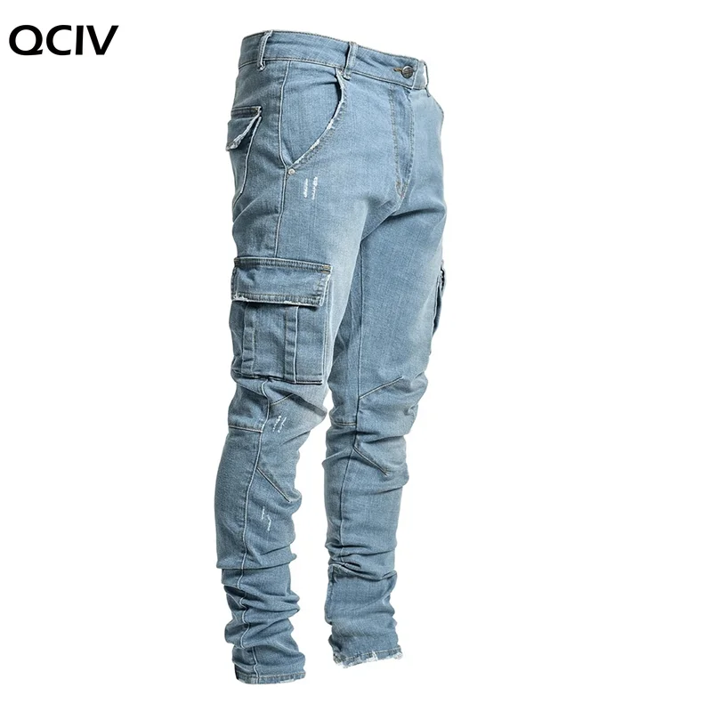Jeans Men Pants Casual Cotton Denim Trousers Multi Pocket Cargo Jeans Men New Fashion Denim Pencil Pants Side Pockets Cargo
