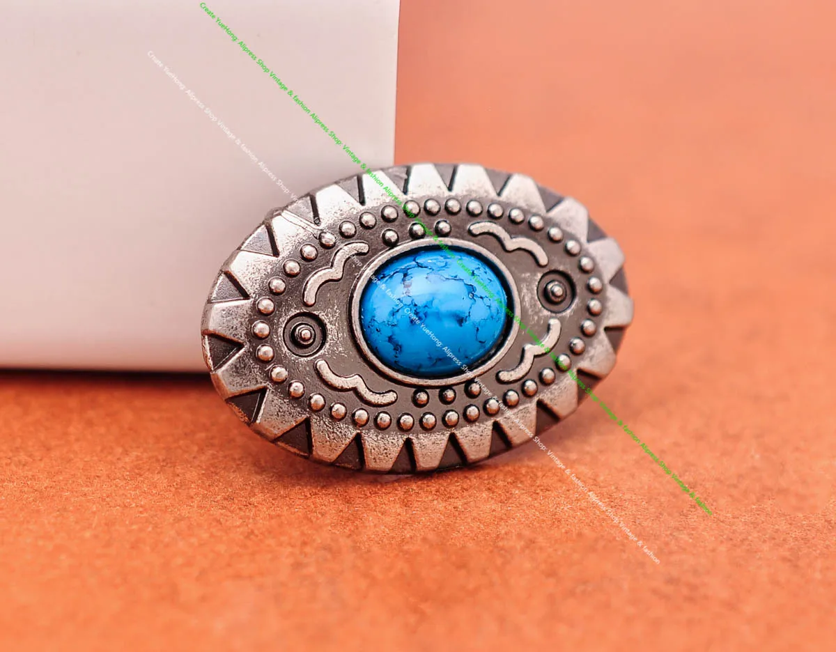 

10PC Retro Silver Carved Blue Turquoise Leathercraft Belt Saddle Luggage Bag Pet Collar Hardware Oval Western Concho Screwback