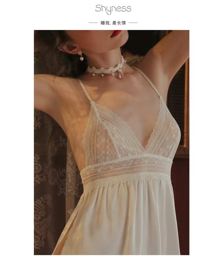 Черный, белый цвет сексуальные пижамы Ice Silk(искусственное волокно Лето Высокое Разделение прозрачный Для женщин сна костюм футболка с шортами и ремешками через подъем, декорированные кружевом и бисером, одежда для сна, одежда для сна