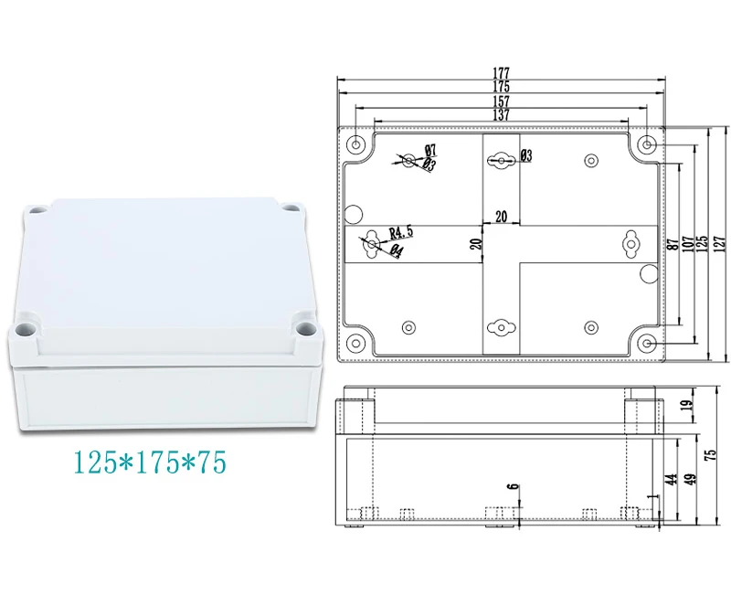 ABS Пластик IP67 Водонепроницаемый распределительная коробка DIY открытый распределительная коробка ответвительная коробка кабеля - Цвет: 125x175x75