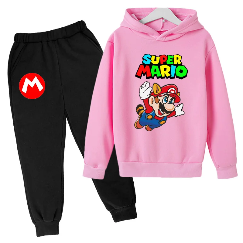 

Spring and Autumn Boys and Girls Children's Toddler Hoodie + Pants 2-Piece Set Casual Sports Mario Brothers Sweater Print Set