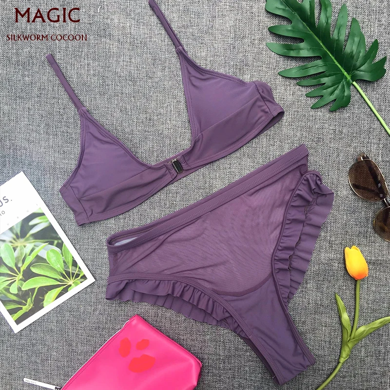 Соблазнительный прозрачный комплект бикини с низом Женский однотонный