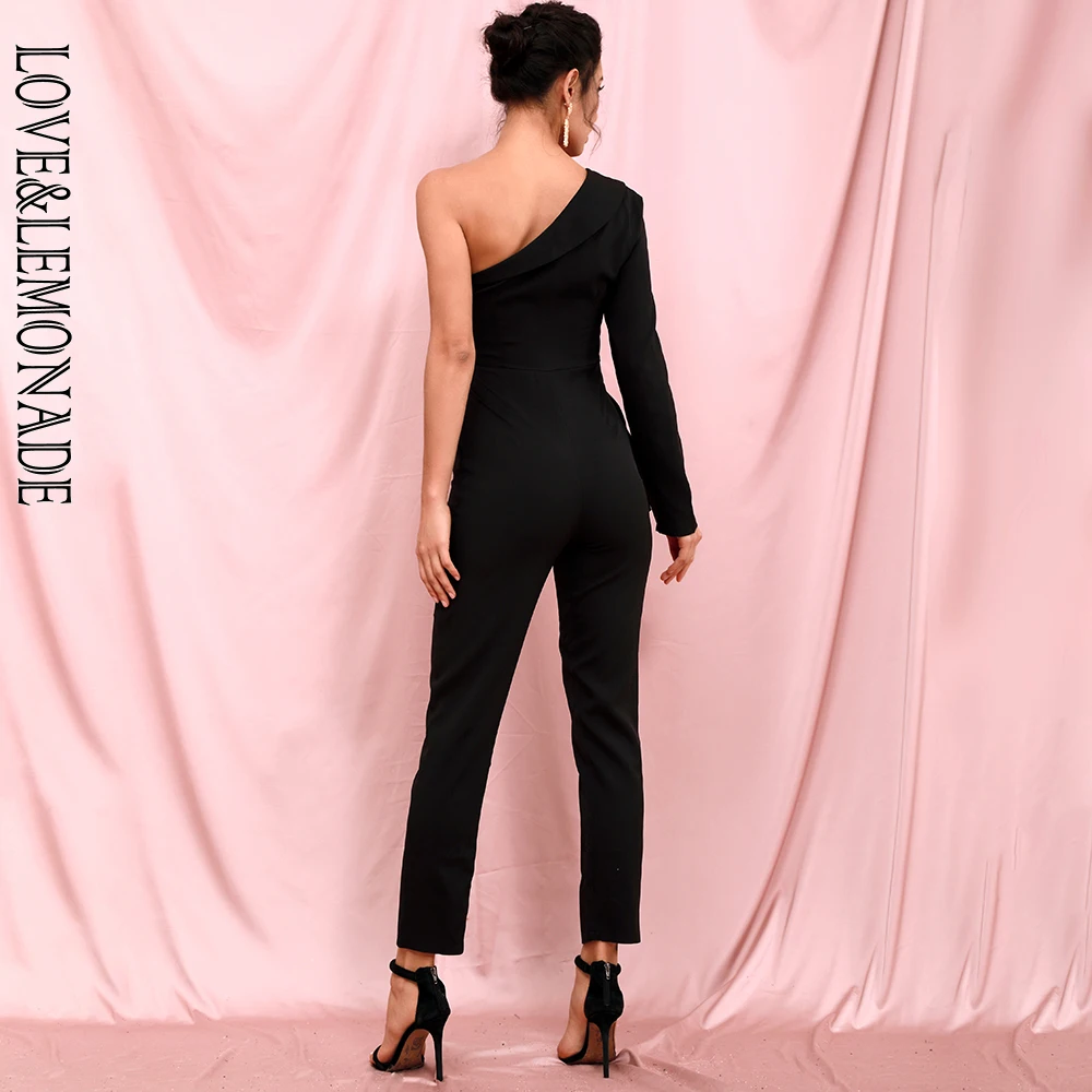 

LOVE & LEMONADE Sexy Black Tube Top Two Piece Single Sleeve Bodycon Jumpsuit LM82378