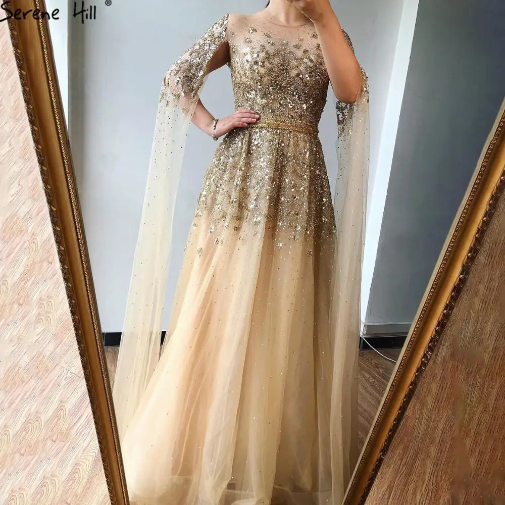 Спокой Дубай золотые Роскошные бисером ТРАПЕЦИЕВИДНОЕ вечернее платье 2021 с О