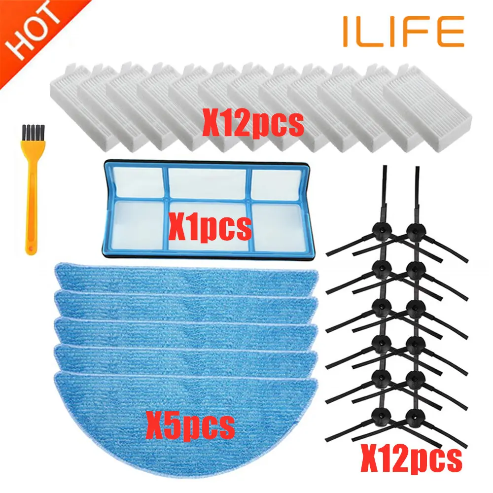 

Сменные аксессуары ILIFE, фильтр НЕРА, сетчатая боковая щетка, Швабра для ILIFE V3, V3s, V5, V5s, V5s pro Запчасти для робота-пылесоса