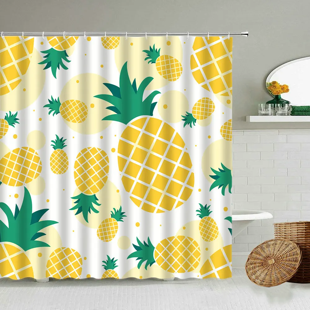 

Занавеска для душа с изображением желтого ананаса и фруктов