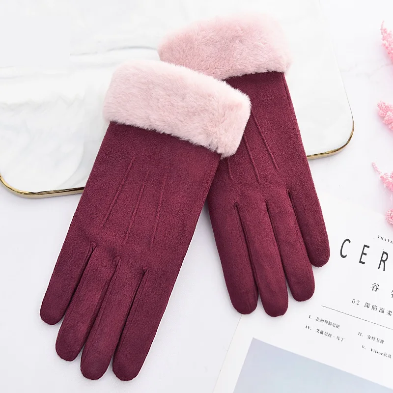 LONSY зимние женские модные теплые замшевые перчатки наручные Варежки для лыжного