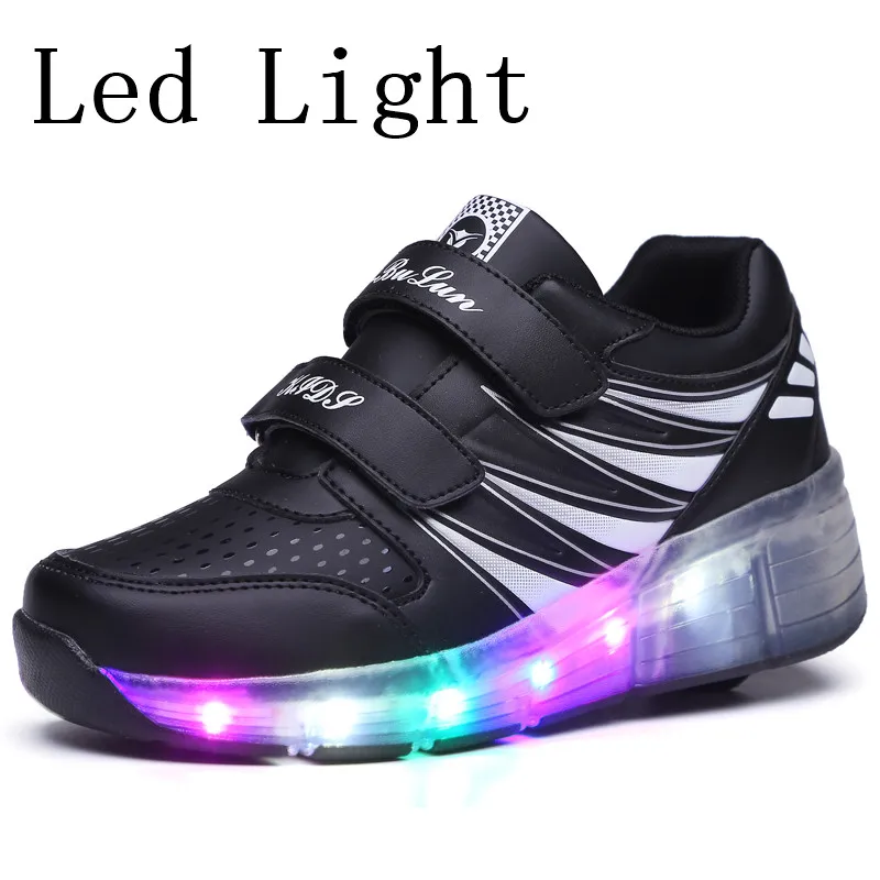 

Kids Glowing Sneakers Sneakers with wheels Led Light up Roller Skates Sport Luminous Lighted Shoes for Kids Boys Pink Black
