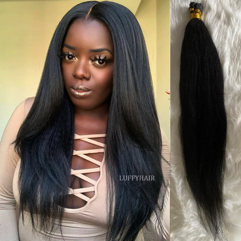 

Перуансветильник человеческие волосы Yaki I накладные волосы 100 Пряди 1 г/локон кератин слив микроволосы для женщин