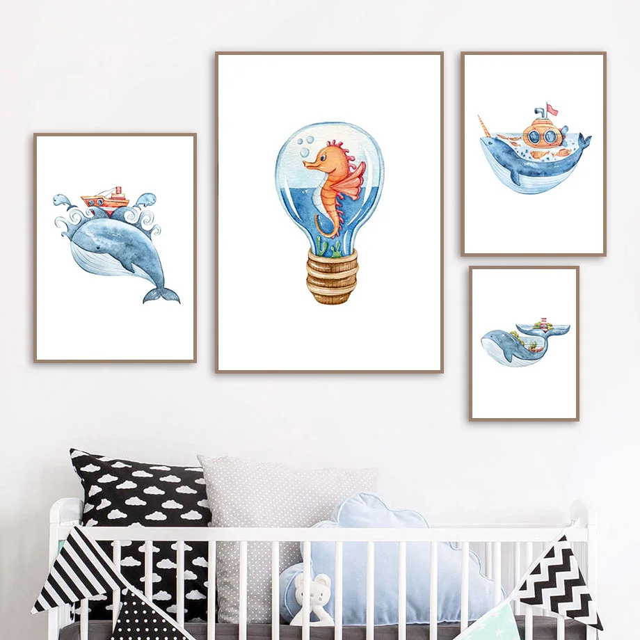 Женская Картина на холсте с изображением китов лодки замка морского конька