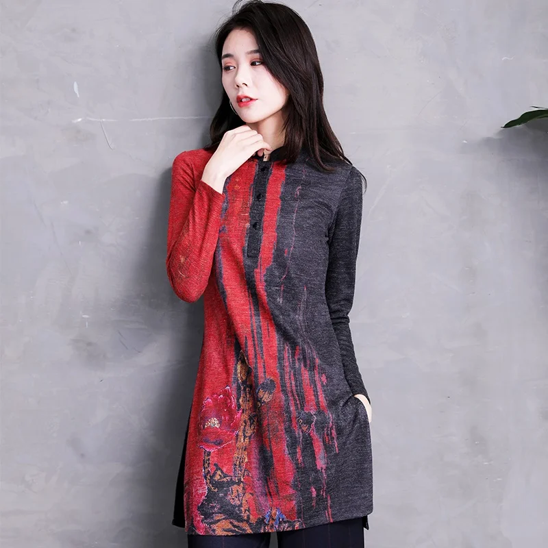 

Chinese Style Clothing Women Clothes 2020 Retro Shirt Cheongsam New Tang Suit Floral Long Sleeve Blouse And Top Women FF2930