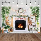 Фон для фотосъемки с изображением весеннего пасхального камина, кролика, яиц, кирпичной стены, праздничные принадлежности, фон для фотосъемки, баннер, фон для фотобудки