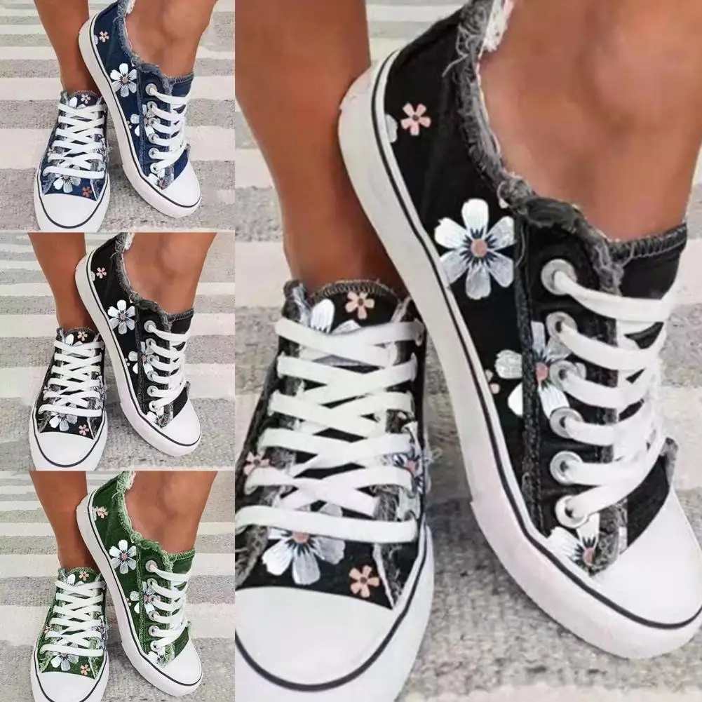 Легкая модная женская холщовая обувь с цветочным принтом Женская прогулочная
