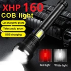 XHP160 + COB Супер Мощный тактический светодиодный фонарик USB Перезаряжаемые зум наружного освещения 18650 или 26650 кемпинг фонарь Фонари