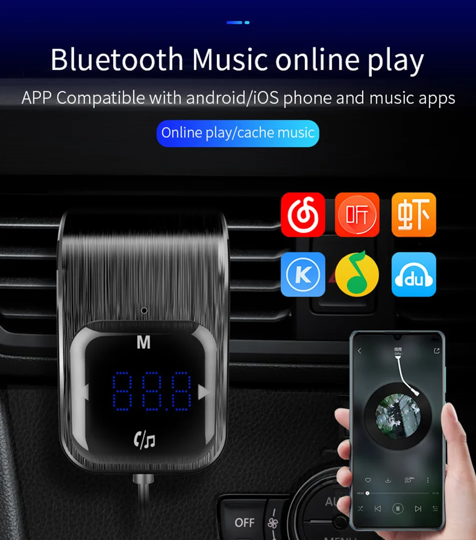 USB адаптер для быстрого автомобильного Зарядное устройство Bluetooth ресивер FM-передатчик модулятор Автомобильный AUX Беспроводной радио адаптер MP3 проигрыватель TF карты и микрофон