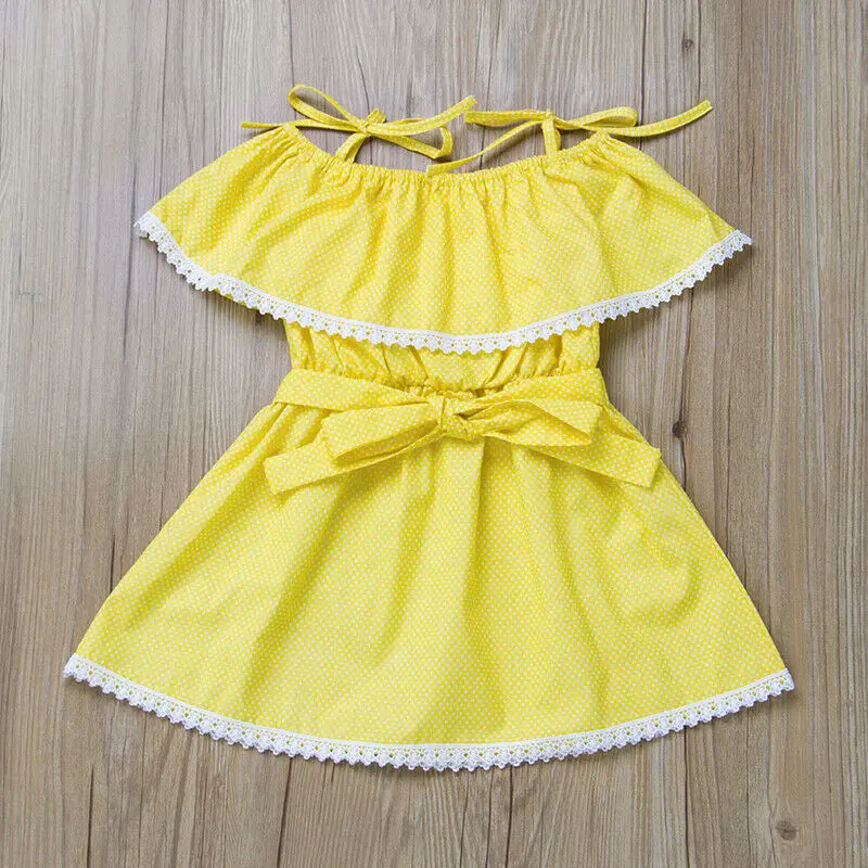 Toddler Newborn Infant Kid Baby Girl Yellow Ruffle Polka Dot Casual Tutu Dress Party Beach Sundress Summer Fashion Clothes | Детская