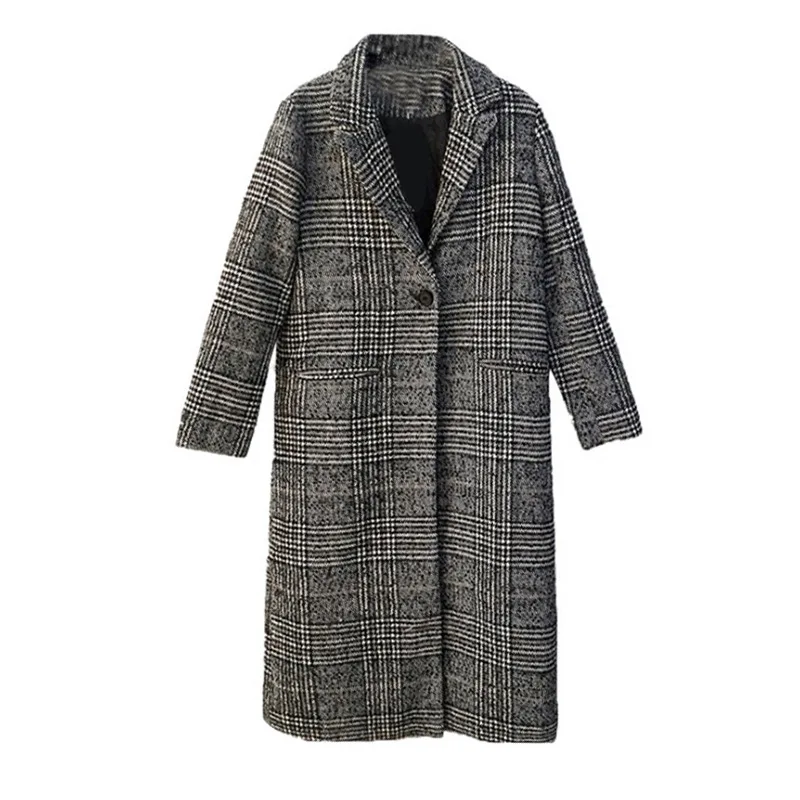 

ZCSMLL 2021 New Autumn Spring Plaid Windbreaker Long Sleeve Turn-down Collar Korean Fashion Vintage Women Long Style Coat