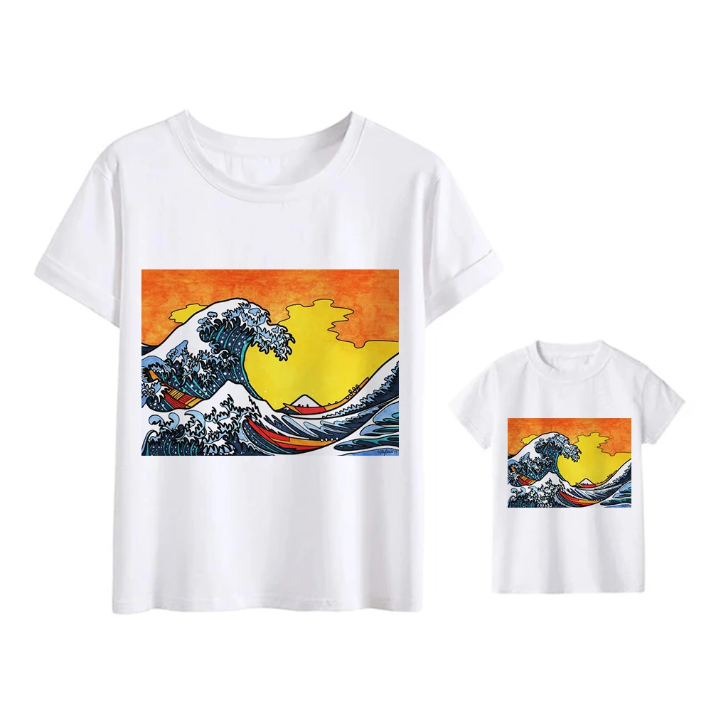 

Japanese Mother and Daughter Tshirt Family Look Dad and Son Matching Clothes Summer Harajuku Short Sleeve Well Being Drop Ship