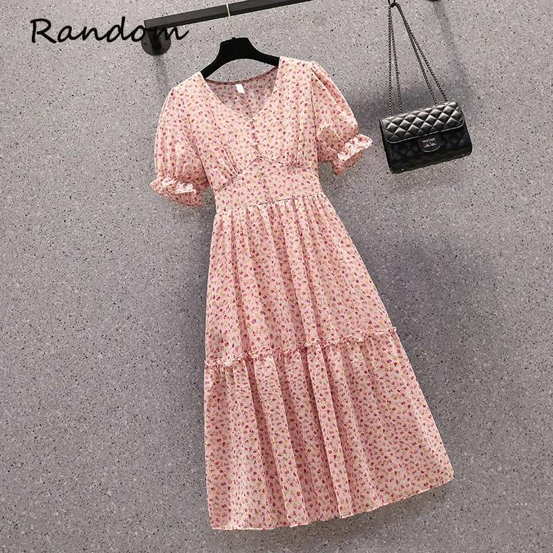 

Размера плюс для женщин Цветочный принт розовое шифоновое платье элегантный короткий рукав с высокой талией пляжные вечерние платья 2021 лет...