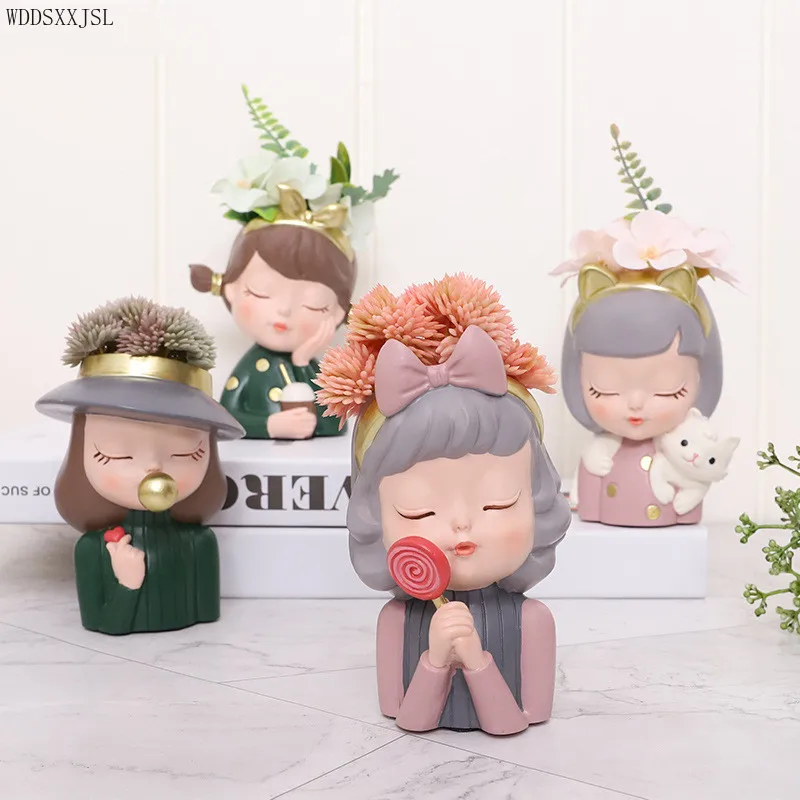 

WDDSXXJSL креативная мультяшная ваза для маленькой девочки украшение из смолы домашнее украшение для гостиной настольная ваза для цветочной ко...