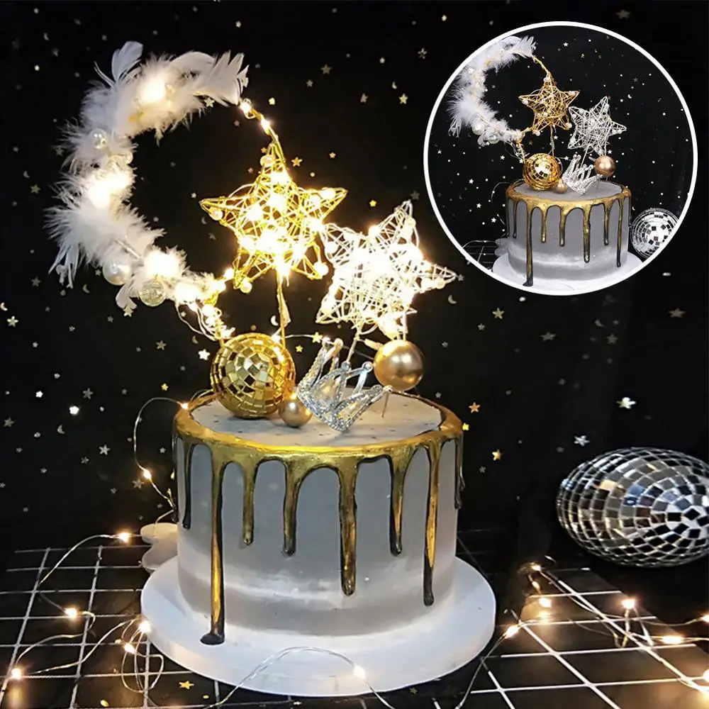 Совершенно новый 1 шт. Луна Звезда в форме сердца светодиодный жемчужный торт