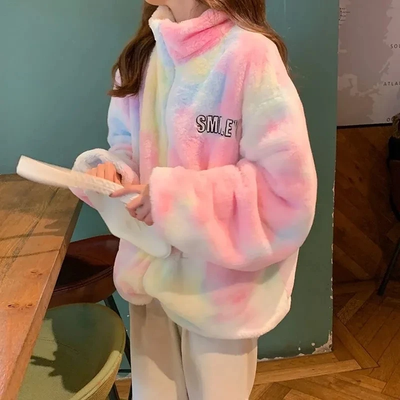 Японское зимнее розовое пальто из овечьей шерсти Женская толстовка Повседневный