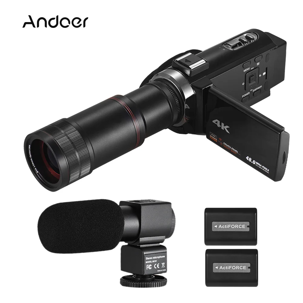 Andoer 4K HD Цифровая видеокамера Камера DV 16X цифровой зум 3 в сенсорного экрана Wi-Fi ИК