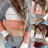 fashion women autumn long sleeve knitted pullover hooded sweater hoodie blouser