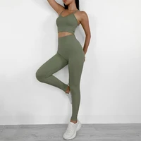 two piece set womens tracksuit sports yoga set push up seamless legging workout fitness top high waist legging gym clothing